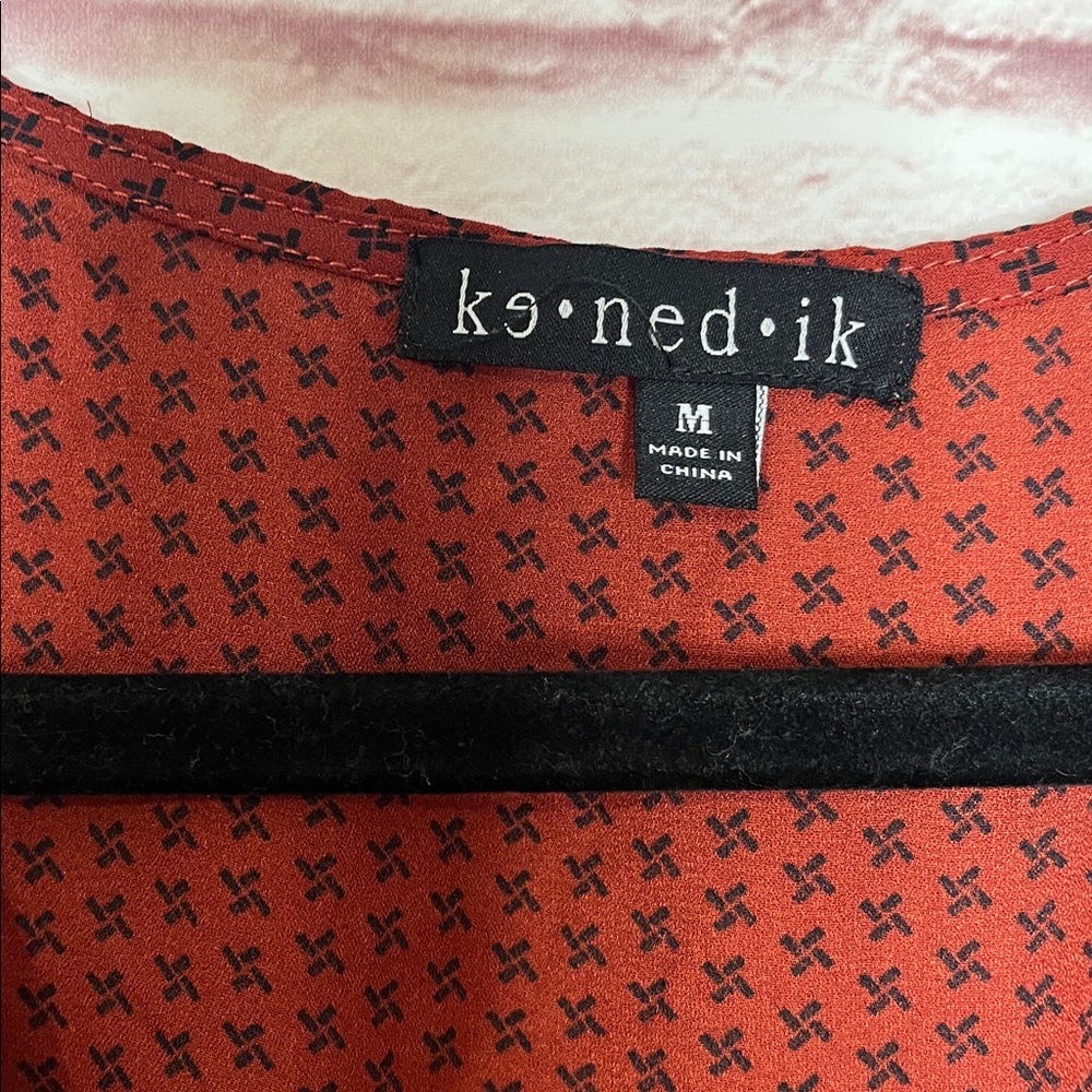 Kenedik Rust And Black Patterned Split Leg Jumpsuit Size Medium - Picture 6 of 12
